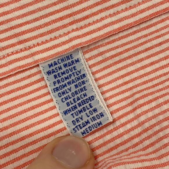 Polo by Ralph Lauren Orange Seersucker Short Sleeve Button Down Shirt - Picture 5 of 5